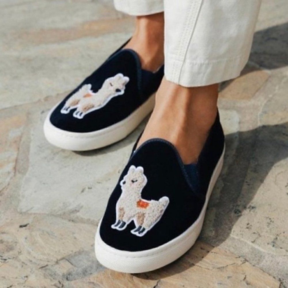 Soludos Womens Velvet Llama Slip On Sneakers Navy Blue 10 - Picture 11 of 11